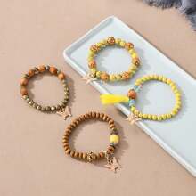 Conjunto de 4 pulseiras criativas Boho multicamadas com pingente de borboleta e borla, joias da moda para presente