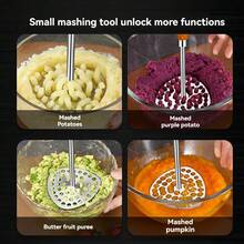 1pc Handheld Stainless Steel Potato Masher With Wooden Handle, Food Press For Fruit And Vegetables, Kitchen Utensil - Multicolor - View 5