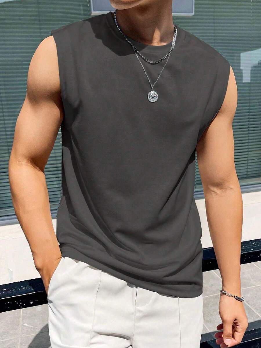 Men's Summer Casual Crew Neck Sleeveless Tank Top - Dark Grey - View 1