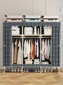 1pc Wardrobe With Door, Storage Shelves, Space-Saving, Sturdy, Fashionable, Easy To Assemble And Disassemble, Portable, Suitable For Living Room, Bedroom, Entryway, Office, Home, Multi-Layer Storage, Holiday Gift, Christmas Gift, Children Gift