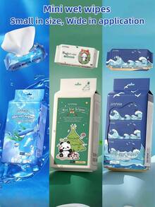 1/2/4/8包超迷你湿巾，便携式迷你湿巾，学生必备，户外湿巾，清洁湿巾，可爱湿巾，旅行湿巾，圣诞包装湿巾 - 彩色 - 查看 1