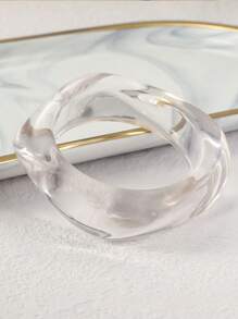 1pc Tie-Dyed Resin Square Geometric Coffee Color Asymmetrical Wide Colorful Vintage Bangle Bracelet, Women Jewelry For Daily And Evening Wear