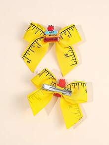 2pcs Back To School Hair Clips - Yellow Satin Ribbon Alligator Clips, Bow Hair Clips, Flat Claw Clips, School Supplies For Women - Yellow - View 4