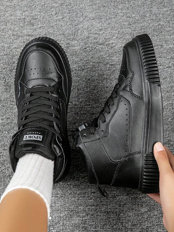 Women's Versatile High-Top Sporty Trainers Shoes ,All-Season Casual Sports Shoes, White/Black/Green/Yellow/Red/Brown Color Slip-Resistant Lightweight Sneakers, Thick Platform Sneakers, Round Toe Lace-Up Women's Shoes, For Party, Daily Wear, Student Gift