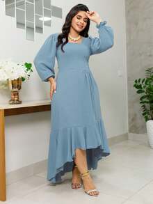 Women's Boho Chic Long Sleeve Midi Mullet Dress With Ruffles Tailoring Square Neckline Spring Summer Christian Evangelical Fashion REF: Angela - 淡藍色 - 查看 1