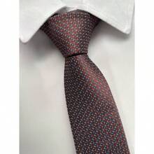 Gravata Semi Slim Marrom Escura com Pontinhos Azul - 1200 Fios