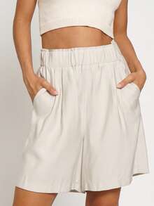 SANS SOUCI ELASTIC WAIST LONG BOXER STYLE SHORTS   Plain    Casual    Woven Fabric    Pocket    Shorts  Daily    All Seasons Spring Summer - 燧石 - 查看 1