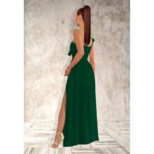 Liso    Elegante  Casual    Abertura alta  Volante    Boda  Formal y de noche  Modelo Hawlita Marca Dulccinea - Verde Botella - Ver 2