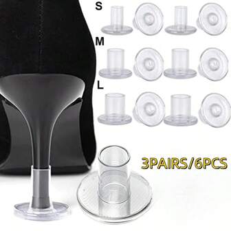 6 件/3 双透明高跟鞋保护套，3 种尺寸，柔软鞋跟套，适用于在草地不平坦的地板上行走，防滑鞋跟修套，防止陷入草地，适用于女士婚鞋
