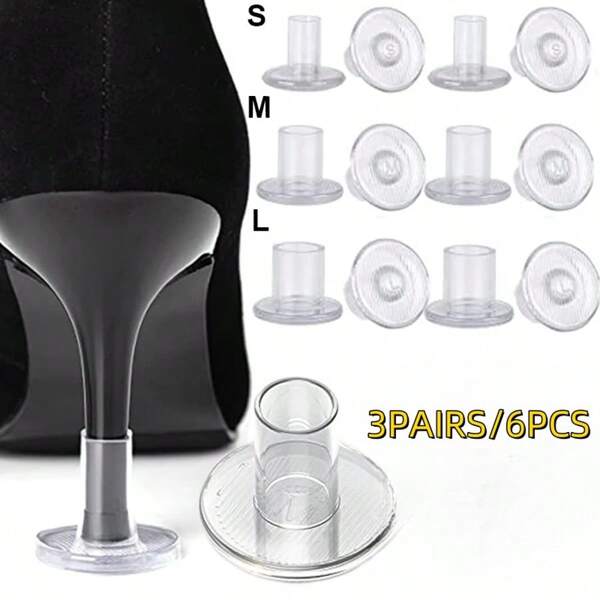 6Pcs/3 Pairs Transparent High Heel Protectors,3 Sizes Soft Heel Covers For Walking On Grass Uneven Floor Anti-Slip Heel Repair Caps Stops Sinking Into Grass Protector For Women Wedding Shoes