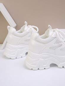 Women's Chunky Platform Sneakers, Casual Solid Color Fashionable Comfortable Breathable Chunky Sneakers, Fitness Gym - White - View 8