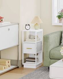 HEXCELEN Bedside Table, Side Table With Open Compartment, Narrow Bedside Table With 1 Fabric Drawer, Modern, For Bedroom, Living Room, 30 X 24 X 60 Cm - trắng - Xem 3