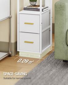 HEXCELEN Bedside Table, Side Table With Open Compartment, Narrow Bedside Table With 2 Fabric Drawers, Modern, For Bedroom, Living Room, 30 X 24 X 60 Cm, White - 白色 - 查看 5