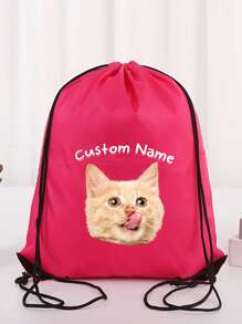 Customizable Pet Name And Photo Polyester Drawstring Bags, Personalized Logo/Text, Durable Multi-Purpose Backpacks For Weddings, Showers, Birthdays, Graduations, Holidays & More, Event Giveaway Bags | Bold Visual Appeal | Lightweight Backpack