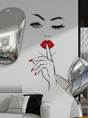 mama look 1 pieza Adhesivo de pared con chica de labios rojos sexy, arte decorativo autoadhesivo y extraíble para dormitorio, sala de estar, tocador, baño, decoración del hogar
