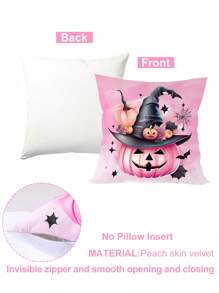 1 Stück rosa Halloween Kissenbezug, Kürbislächeln Geist Hexenhut Muster Kissenbezug, waschbar, Halloween Dekoration, Heimdekoration, Halloween Party Zubehör, Halloween Geschenk, Festliche Atmosphäre Requisiten, Frohe Halloween, Party Favors, Raumdekoration, Feiertagsdekoration, Festliche Dekoration