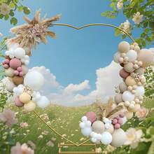 1 套婚礼金色心形相框，浪漫婚礼心形金属拱门支架，花形气球装饰支架，底部方管支撑，易于组装 78.74 * 78.74 英寸，金属拱门形背景框架，无需电源 - 金色 - 查看 4