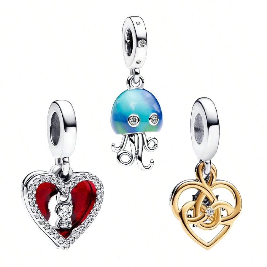 tiantianxue 1 件镀银时尚优雅高品质心情吊坠饰品 - 水母/心形锁/心形妈妈形状，适合女士手链/项链 DIY 珠宝 - 查看 1