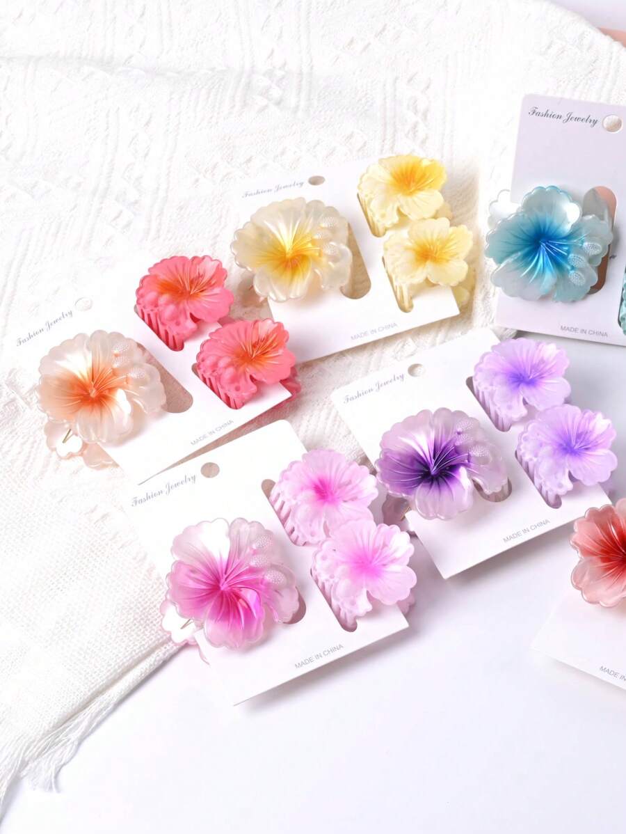 Set de 3 pinzas para el cabello con forma de flor de tamaño mediano, combinación de colores degradados de 6cm+4.5cm, accesorios de moda elegantes para el cabello de mujer, pinzas de estilo bohemio para accesorios de playa, otoño e invierno para atuendos de vacaciones