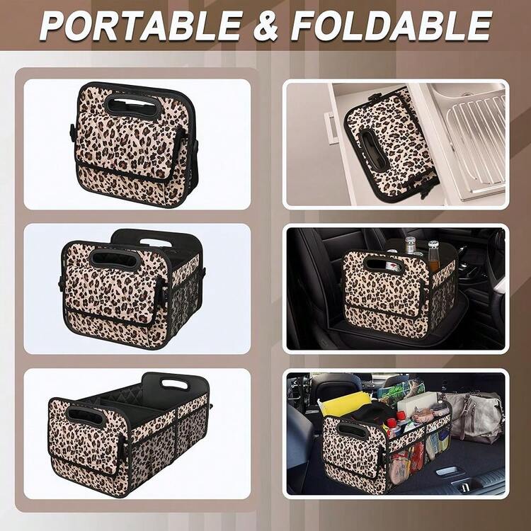 New  Car Trunk Organizer And Storage With 6 Big Pockets - 70L Waterproof Polyester Trunk Organizer For SUV, Minivan, Truck (Large, Leopard Print) - 豹紋 大號 - 查看 4