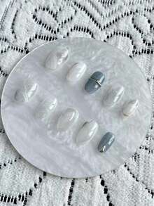 10 Pcs Handmade Press On Nails Short,Halloween Nails, High-Grade Gradient Flash Cat Eye, Marble Texture Hand-Sculpted Three-Dimensional Shape, Fine Glitter Decoration Hand-Painted Metal Lines, Delicate And Atmospheric, Short Oval Style,Back To School, Can Be Reused Detachable Nails Come With A Tool Kit, Suitable For Girls Who Love Beauty To Wear Daily And As A Holiday Gift. Nail Supplies Nails - Multicolor - View 3