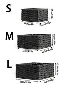 1pc/3pcs (S+M+L) Rattan Desktop Storage Basket, Makeup, Keys, Snacks Tray, Home Living Room Woven Storage Basket, Handmade Desk Organizer For Bedroom, Living Room, Study And Office, Home Decor Basket, Ideal Gift (Black) - Black - View 7