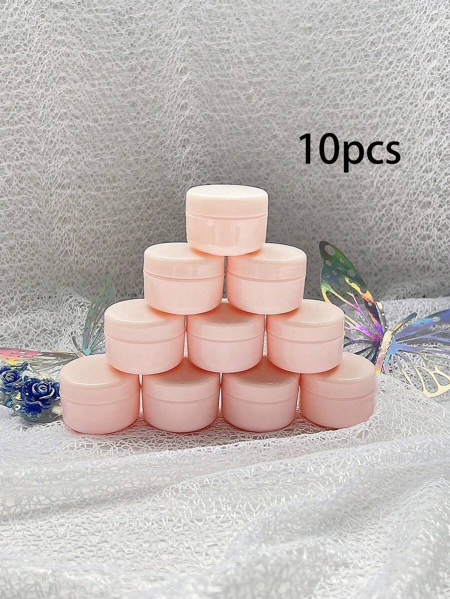 10pcs Solid Color PP Minimalist 10g Travel Bottles Portable For Powder Cream Container Empty Plastic Sample Container For Cream Lotion Powder Round Cosmetic Pot Jars With Lids Nail Remover Makeup Remover For Travel Storage Cream Jars Leakproof For Bathroom And Travel For Men And Women Travel Accessories Travel Containers - Pink - View 1