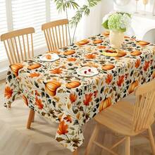 Mantel de Acción de Gracias, Mantel de mesa de comedor con impresión de hojas de arce y calabaza redonda de arándano, adecuado para decoración de cocina y comedor en época festiva de otoño