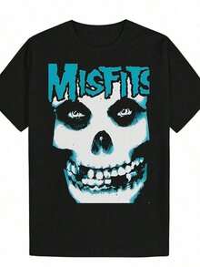 Men's Misfits Skull Graphic T-Shirt-Black Short Sleeve Crewneck Cotton Tee, Casual Summer Skull Print Shirt For Men, Soft & Comfortable Cotton Fabric, Perfect For Parties, Festivals & Casual Attire, Skull Shirt Tee - màu đen - Xem 1