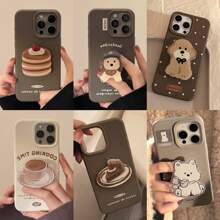 1 pieza Estuche protector de teléfono vintage, estilo dibujos animados lindo y suave, con soporte, compatible con las series Apple 16/15/14/13/12/11, adecuado para otoño/invierno