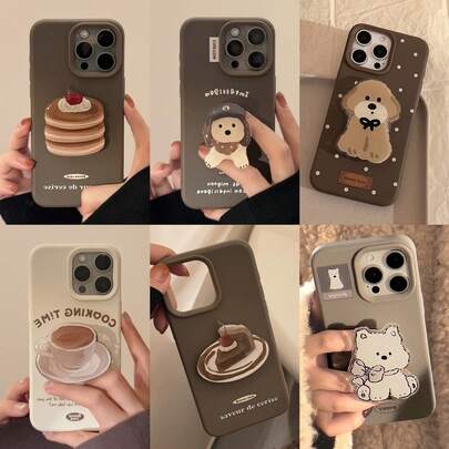 1 件 GUCADI 复古可爱卡通软手机壳带支架，防震全覆盖，兼容 Apple 16/15/14/13/12/11 系列，适合秋冬防水防摔防刮