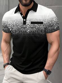 Plus Size Men's Gradient Business Short Sleeve Polo Shirt.100% Polyester - Multicolor - View 2