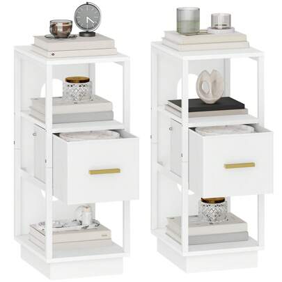 Hzuaneri Hzuaneri Comodino, Comodino Stretto con 1 Cassetto in Tessuto, Tavolino Laterale con Scomparto Aperto, Moderno, per Camera da Letto, Soggiorno, 30 x 24 x 60 cm