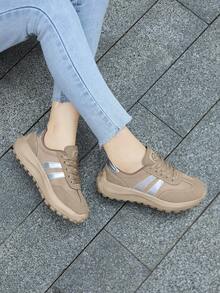 女士休闲运动鞋，春秋季新款卡其色系带透气低帮鞋，户外徒步防滑跑步鞋 - 卡其色 - 查看 4