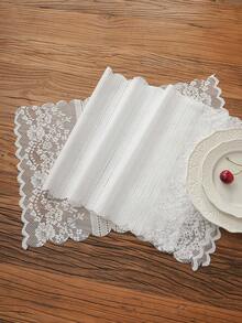 1pc French Lace Hollow-Out Table Runner, Elegant Atmosphere Placemat - White - View 11