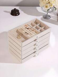 1 pieza, 7 compartimentos, 5 capas, transparente, tela de terciopelo, caja de almacenamiento de joyas de acrílico - gran capacidad para aretes, anillos, collares, uso dual en el hogar y para viajes, diseño de cajón acolchado resistente a la decoloración, regalo para mujeres, caja de joyas de estilo moderno - Acrílico de 5 capas y 7 rejillas - Ver 6