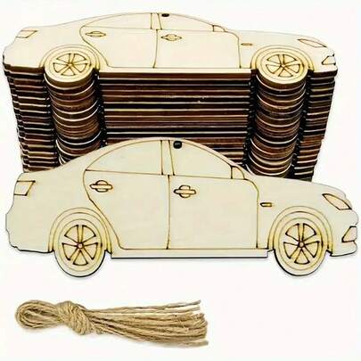 Unpainted Carved Car Shaped Wood Slices, Wooden Car Shaped Crafts, DIY Coloring Material Slice For Holidays, Home Decor