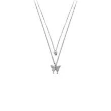 Double-Layer Butterfly Pendant Necklace – Dainty Minimalist Collarbone Chain, Understated Elegance