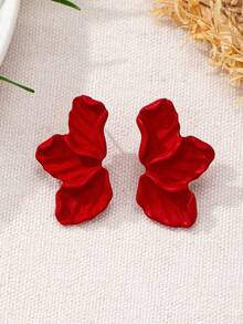 1 对时尚花卉元素度假旅行、派对、户外运动哑光耳钉 - 紅色 - 查看 13