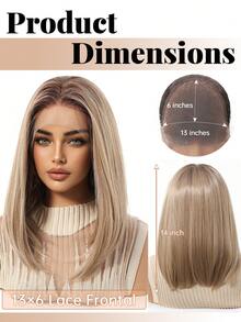 14 英寸优雅直发女士合成蕾丝假发 - 13x6 英寸透明蕾丝前部，高温纤维，无胶，自然外观和舒适贴合，非常适合日常佩戴、圣诞节、音乐节和派对、日常假发 | 优雅发型 | 优质纤维，长发假发 - 漸層 - 查看 7