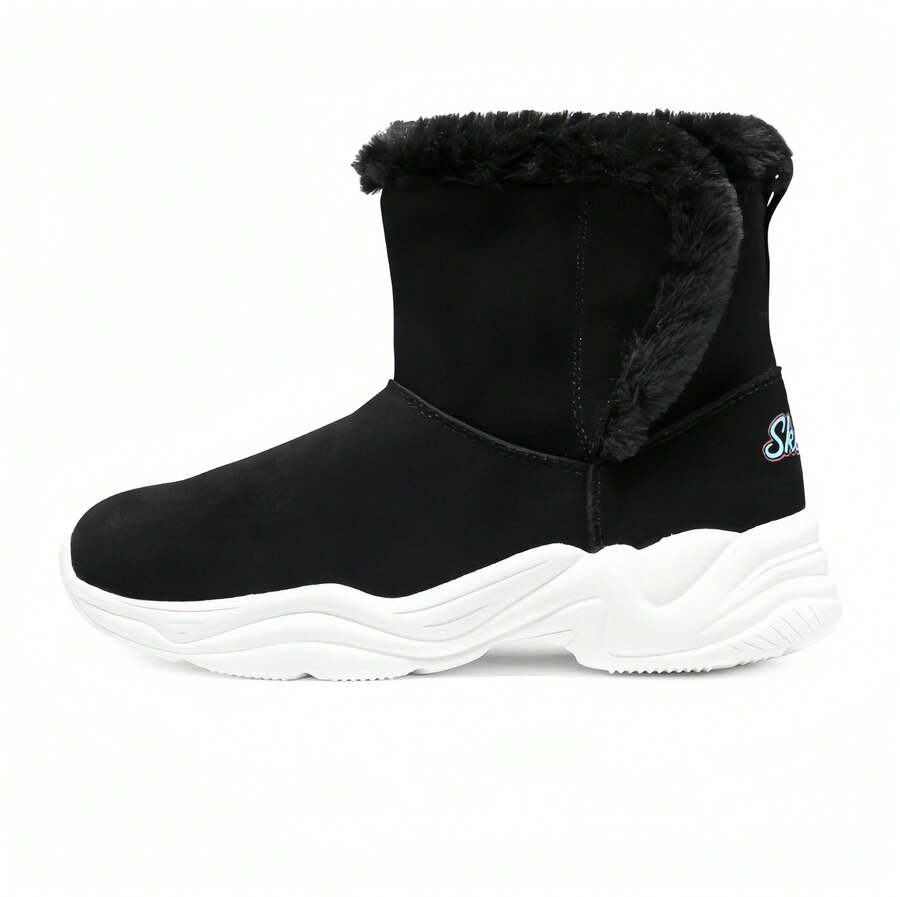 Skechers Girls' New Style Velvet Warm Snow Boots Comfortable Casual Short Boots - Black - View 1