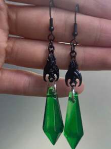 1 Par de Brincos Pendentes Geométricos Estilo Gótico Vermelho Preto Morcego e Prata Palma, Moda e Adequado para Festa de Halloween ou Qualquer Ocasião, Presente para Ela