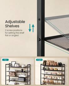 SONGMICS Shoe Rack, 10-Tier Shoe Organizer, Metal Rack For Garage, Set Of 2, 5-Tier Stackable Shelf, With Adjustable Flat Or Angled Shelves, 40-50 Pairs - 黑色 - 查看 6
