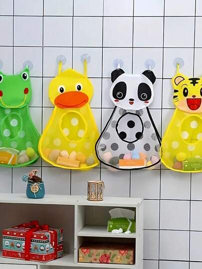 1pcCute Animal - Shaped Mesh Storage Bags Collection: Including Charming Frog, Duck, Panda, And Tiger Designs, These Hanging Organizers With Convenient Suction Cups Are Perfect For Tidily Storing Bathroom Supplies, Kitchen Accessories, Or Children's Toys, Bringing A Delightful And Playful Vibe To Your Bathroom, Kitchen, Or Kids' Room While Greatly Enhancing Storage Functionality