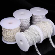 3 Yards/Roll ABS Faux Pearl Rhinestone Chain, Bridal Dress Accessory, Party Decorative Chain, Elegant Bracelet & Necklace Making Faux Pearl Chain