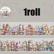 1 Rollo/Bolsa de Cinta, Serie Casa Extravagante, Cinta PET con tema de Casa Vintage y Pueblo, Suministros para Scrapbooking, Accesorios de Cuaderno, Decoración para Cuaderno, Marco de Foto, Funda de Teléfono, Vaso, Revistas de Chatarra, Caja de Artículos de Papelería DIY, Pegatinas Personalizadas, Útiles Escolares, Vuelta al Colegio