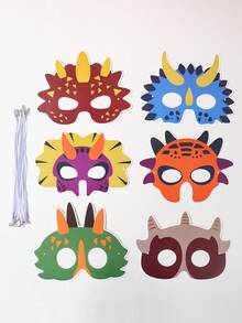 12pcs Dinosaur Theme Party Masks, Birthday Party Masks, Paper Dinosaur Masks, Suitable For Birthday Party, Halloween And Christmas Costumes, Wildlife Role Play Props - Multicolor - View 6