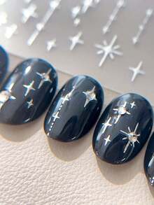 1pc Four-Point Star Nail Stickers Foil Silver DIY Adhesive Nail Art Decoration Waterproof Single Pack Minimalist Sweet French Style Sexy Star Design Nail Decals Nails Nail Supplies - Gold - View 3