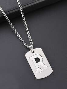 1件不锈钢双层26个英文字母吊坠项链，嘻哈项链