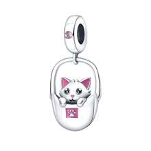 tiantianxue 1 Stück Silber-beschichteter beliebter Schmuck, eleganter hochwertiger kreativer Anhänger mit Katze die Schmetterling spielt/Niedliche Katze/Kreative Katzenkorb, geeignet für Frauen Armbänder/Halsketten Schmuck-DIY